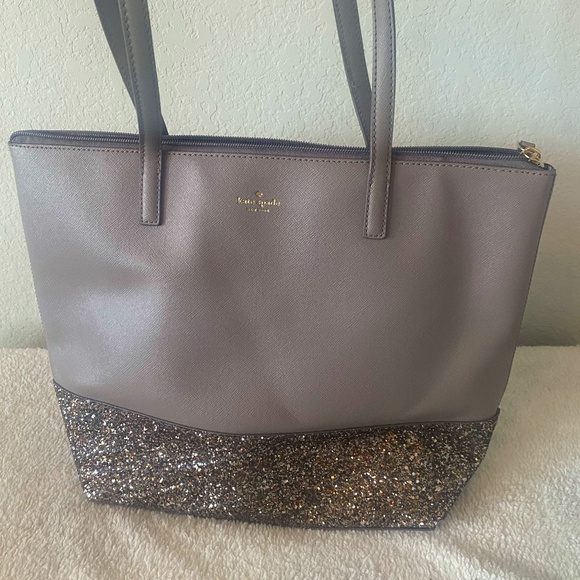 Kate Spade Penny Greta Glitter Holiday Tote Grey